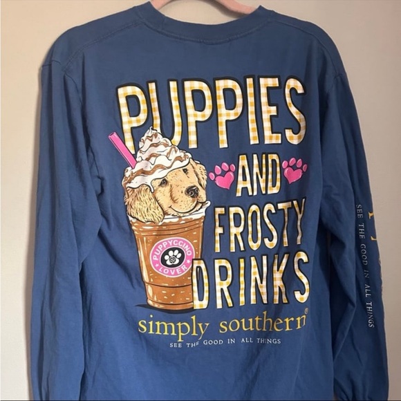 Simply Southern puppies Blue long sleeve  T-Shirt - Picture 1 of 6